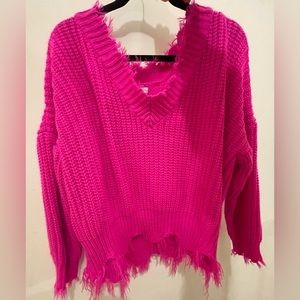 Chunky distressed fuschia sweater